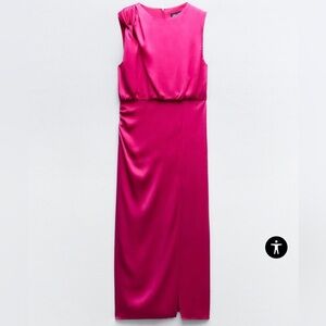 Zara knotted shoulder satin effect dress